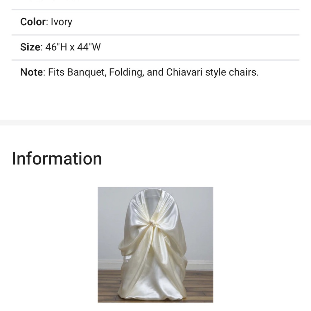 34 Elegant Ivory Satin Chair Covers with 50 rose gold Sashes-can separate
